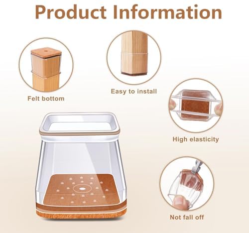Chair Leg Floor Protectors Square for Hardwood Floors Silicone Covers to Protect Wood Tile Floors Scratches Felt Pads Furniture Leg Caps Reduce Noise Clear - 32 Pcs (Fit:1-1/16" to 1-1/2")