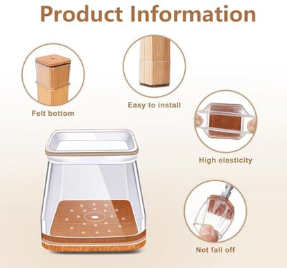 Chair Leg Floor Protectors Square for Hardwood Floors Silicone Covers to Protect Wood Tile Floors Scratches Felt Pads Furniture Leg Caps Reduce Noise Clear - 32 Pcs (Fit:1-1/16" to 1-1/2")