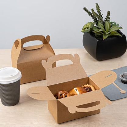 Restaurantware Kraft Gable Boxes 25 Count 6 x 3.5 x 3.5 Inches Paper Gift Boxes Greaseproof With Handles Recyclable Favor Boxes For Birthdays Weddings Baby Showers Brown