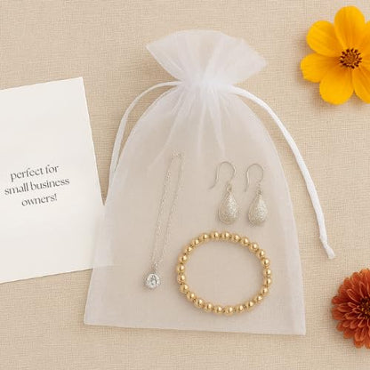 Allgala 100 Count Organza Gift Party Favor Bags with Drawstring (White, 8x12 Inch)