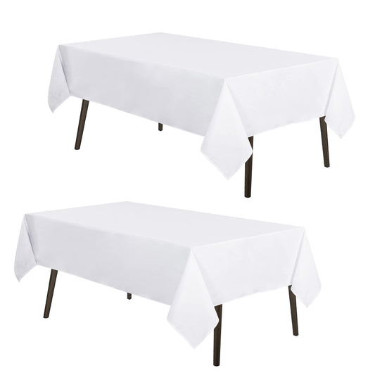 MYSKY HOME 2 Pack White Table Cloths Rectangular 60x102 Inch Nappe de Table Rectangulaire Table Cloth Machine Washable Polyester Table Cover for Dining Buffet Parties Picnic Weddings
