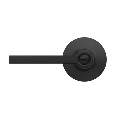 Lock Scout Straight Lever with Round Trim Bedroom and Bathroom Door Handle, Matte Black Finish
