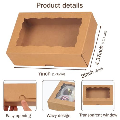 OSPAKTEK50pcs 7x4.3x2 Inches Brown Bakery Boxes for Cookies, Strawberries, Cake Pops, Truffles, Cakesickles, Charcuterie - Christmas, Valentine's, Mother's Day