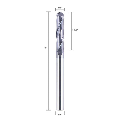 SpeTool 14411 Ball Nose Carbide End Mill CNC Cutter Router Bits Double Flute Spiral Milling Tool 1/4 Inch Shank with 3 Inch OVL