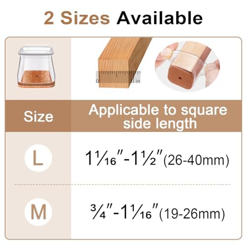 Chair Leg Floor Protectors Square for Hardwood Floors Silicone Covers to Protect Wood Tile Floors Scratches Felt Pads Furniture Leg Caps Reduce Noise Clear - 32 Pcs (Fit:1-1/16" to 1-1/2")