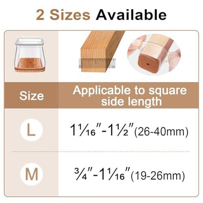 Chair Leg Floor Protectors Square for Hardwood Floors Silicone Covers to Protect Wood Tile Floors Scratches Felt Pads Furniture Leg Caps Reduce Noise Clear - 32 Pcs (Fit:1-1/16" to 1-1/2")