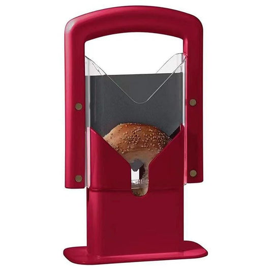 Bagel Slicer, Perfect for Bagels, Safe Grip, Safety Shield, Bagel Cutter Stainless Steel, Universal Slicer (Red)