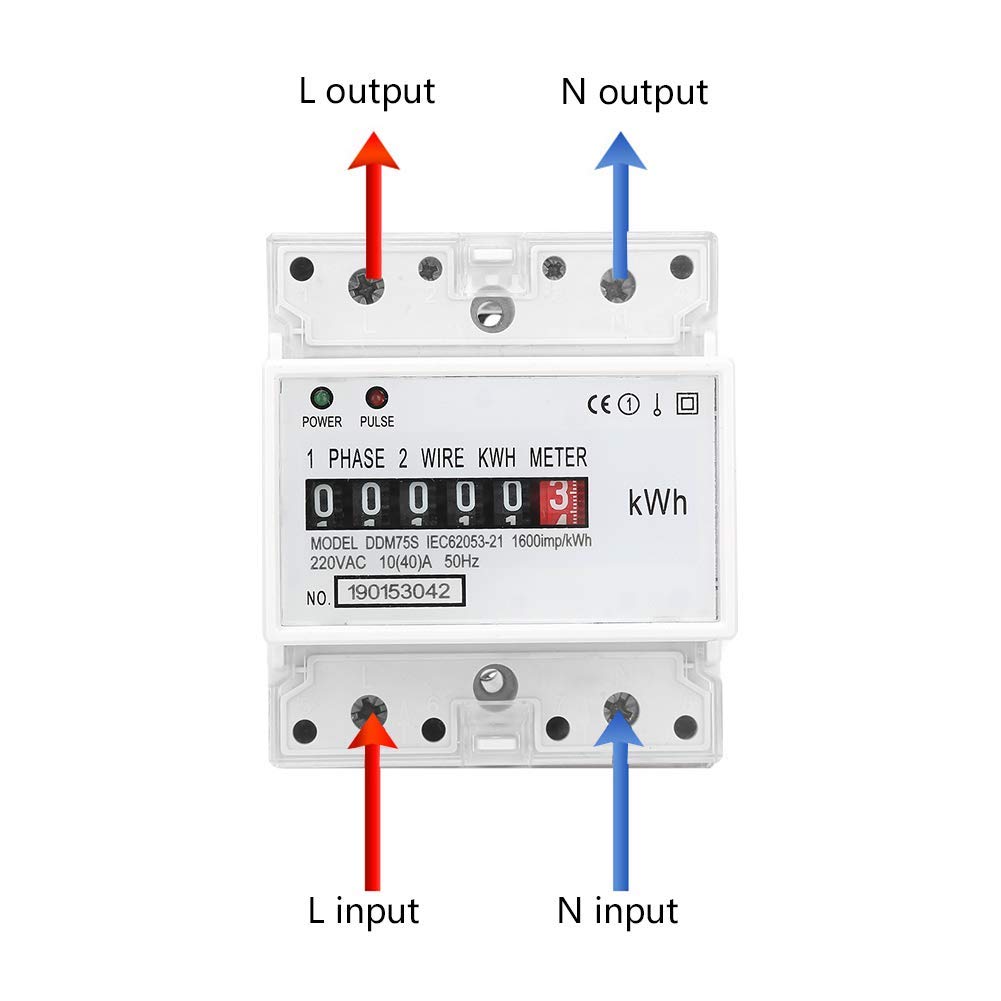 Electricity Usage Monitor Kilowatt Hour Meter Single Phase 4P DIN Rail Mounted 10 to 40A LED Display Real Time Power Consumption Wattmeter