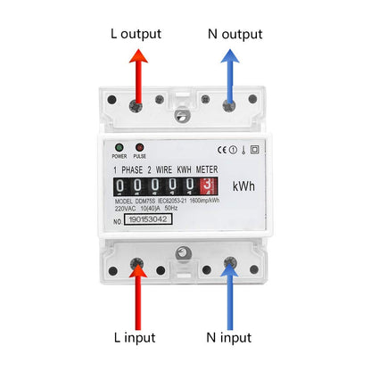 Electricity Usage Monitor Kilowatt Hour Meter Single Phase 4P DIN Rail Mounted 10 to 40A LED Display Real Time Power Consumption Wattmeter