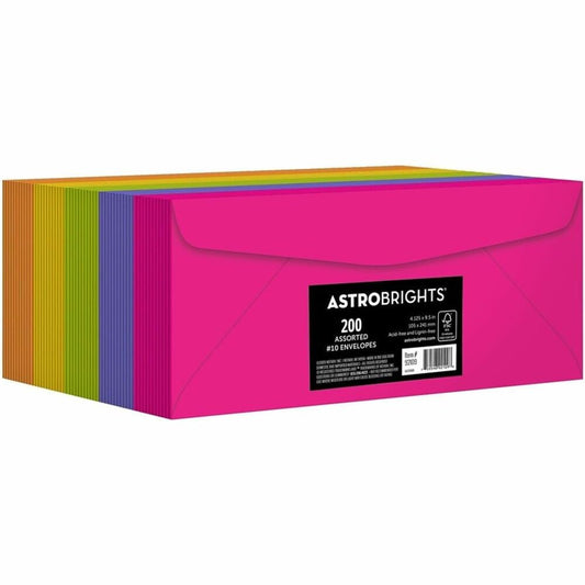 Astrobrights Color #10 Envelopes, 4.125" x 9.5", 24 lb/89 gsm, "Happy" 5-Color Assortment, 200 Pack (92109)