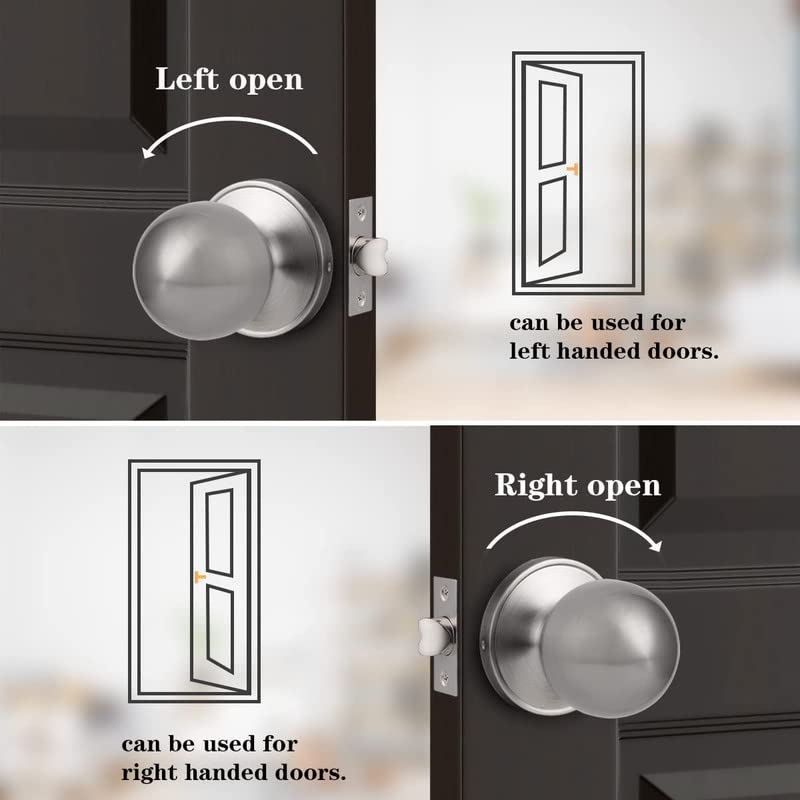 Probrico Brushed Nickel Passage Door Handles, Round Indoor Hallway Closet Door Knob, Keyless Interior Door Handles with Lock, 2Pack