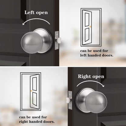 Probrico Brushed Nickel Passage Door Handles, Round Indoor Hallway Closet Door Knob, Keyless Interior Door Handles with Lock, 2Pack