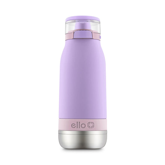 Ello Emma 14oz Vacuum Insulated Stainless Steel Kids Water Bottle with Straw and Built-in Carrying Handle and Leak-Proof Locking Lid for School Backpack, Lunchbox and Outdoor Sports, Lilac