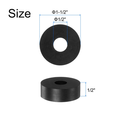 uxcell 8pcs Rubber Spacers 1-1/2" OD, 1/2" ID, 1/2" Height Round Anti Vibration Spacer Rubber Bushing Grommets Thick Rubber Washers for Home Car Accessories