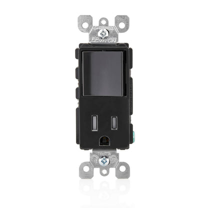 Leviton Tamper-Resistant Rocker NEMA Combination Decora Switch and Receptacle, T5625-E, Black