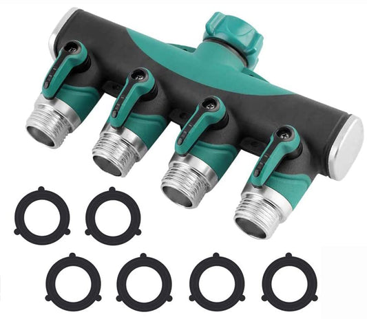 Garden Hose Splitter 4 Way Heavy Duty Hose Splitter 3/4" Leak-Free Water Hose Adapter Connector Ideal for Lawns,Garden,Drip Irrigation