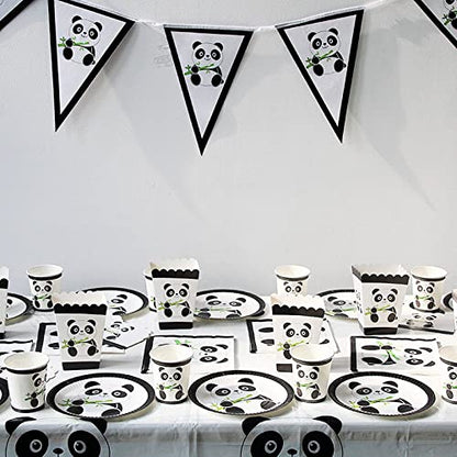 Panda Party Supplies Tableware Set Including Panda Paper Plates Cups Napkins Straws for Panda Birthday Wediing Baby Shower Party