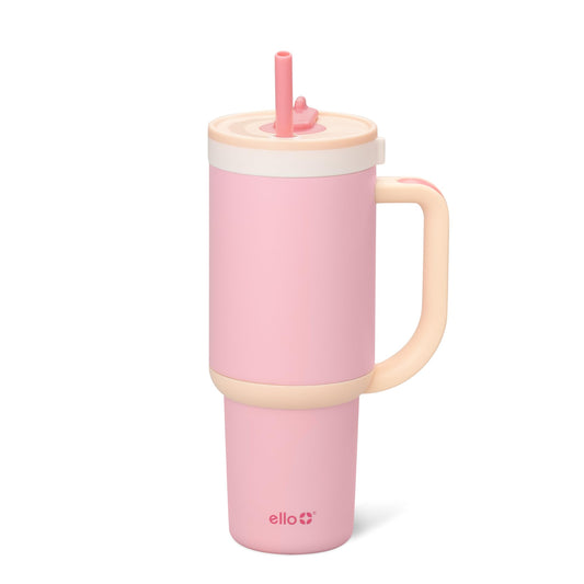 Ello Oasis 30 oz Tumbler with Handle & Retracting Straw | Reusable Insulated Stainless Steel Cup 100% Leakproof, Gifts for Teens Women Men | Keeps Cold for 24 Hours, Cup Holder Friendly, Sunrise Glow