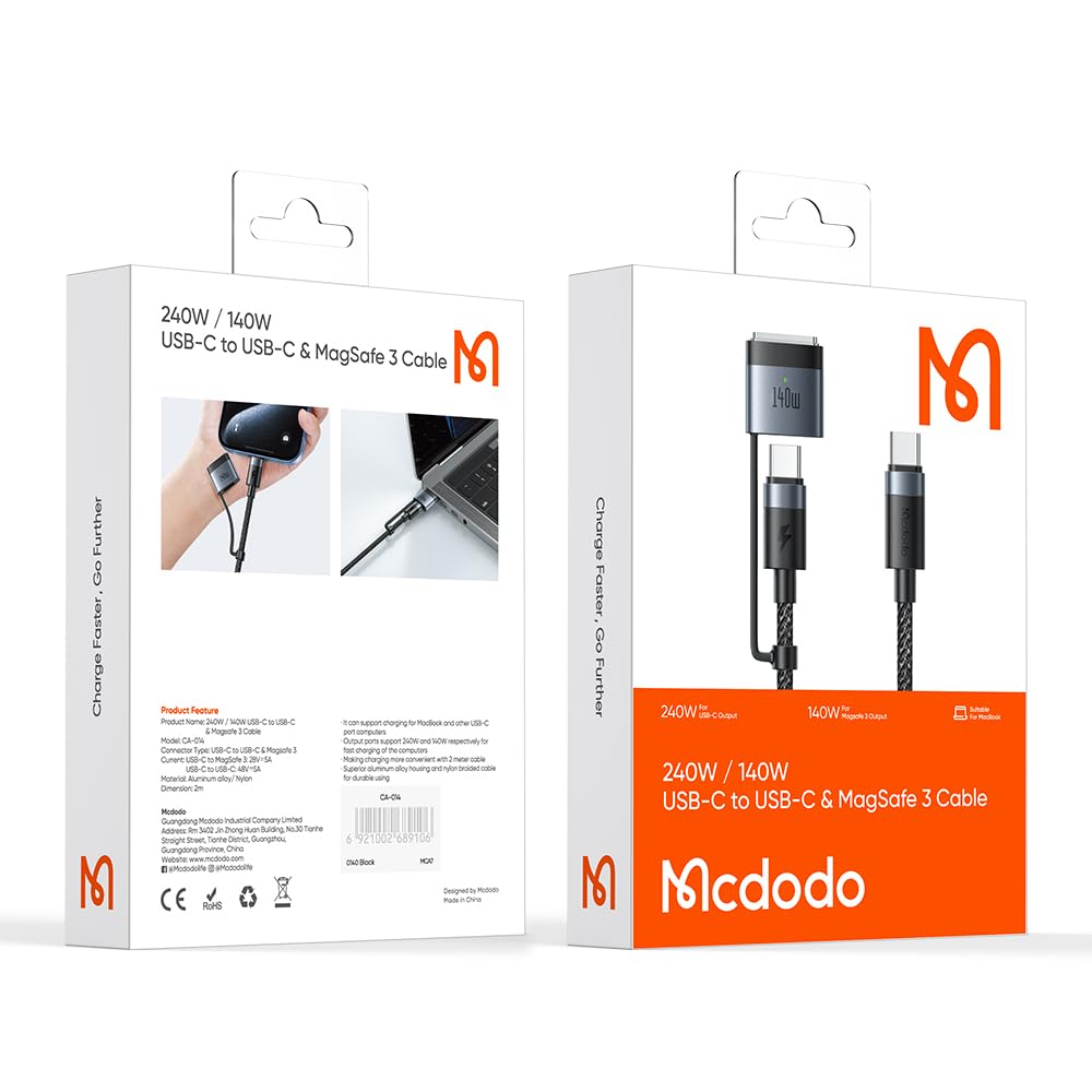 Mcdodo USB-C to Magnetic 3 Cable 140W Compatible with MacBook Pro 2023 2021 MacBook Air (13/15-inch, 2024/2022), MacBook Air 2023 (USB C to Magnetic 3-Pro)