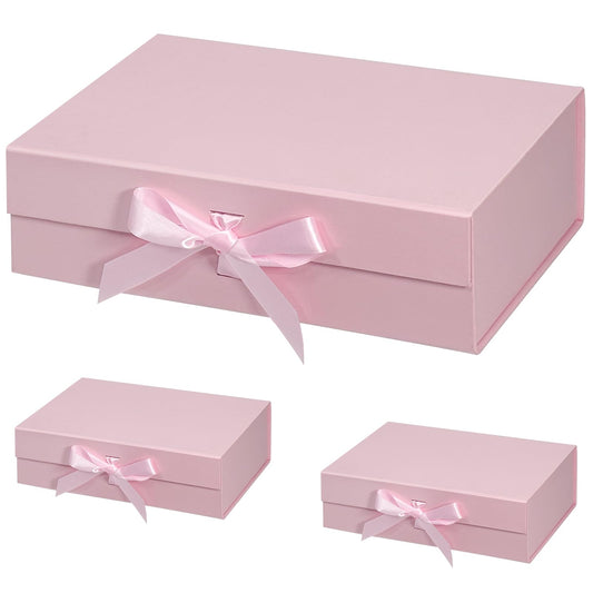 3 Pack Pink Gift Box with Magnetic, 10.5x7.5x3.1 Inches Gift Box with Lid & Ribbons, Gift Boxes for Valentine's Day, Mother's Day, Christmas, Birthday, Wedding, Graduation