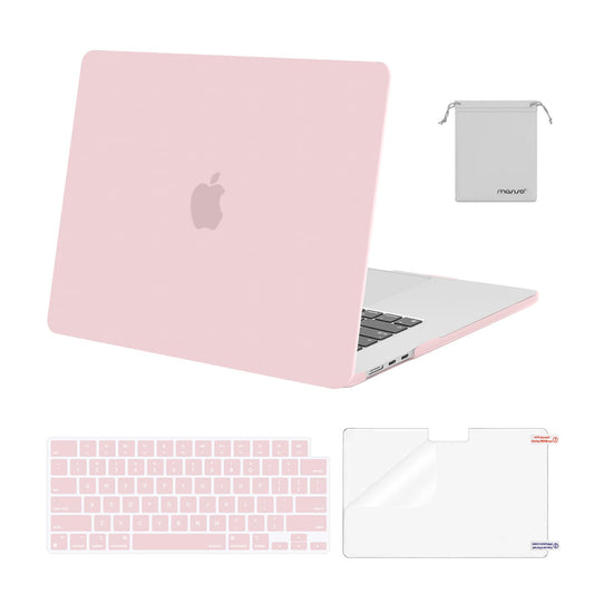 MOSISO Compatible with MacBook Air 15 inch Case M4 M3 M2 2026 2025 2024 2023 Release A3241 A3114 A2941 with Touch ID, Plastic Hard Shell Case&Keyboard Cover&Screen Film&Storage Bag, Baby Pink