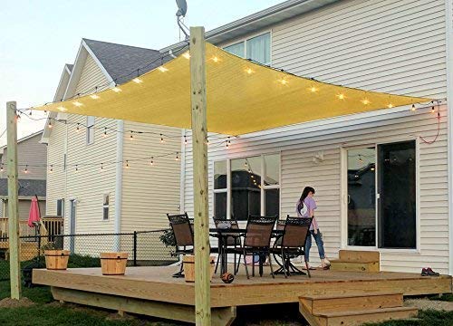 Patio Sun Shade Sail Canopy, 6' x 8' Rectangle Shade Cloth Outdoor Cover - UV Block Sunshade Fabric Awning Shelter for Pergola Backyard Garden Carport（Sand）