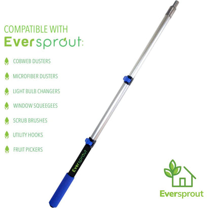 EVERSPROUT 1.5-to-3 Foot Telescopic Extension Pole (8-10 Foot Standing Reach) | Lightweight, Rust-Resistant Aluminum | 3/4” Thread Tip Works for Twist-On Squeegee, Duster, Paint Roller (Pole only)