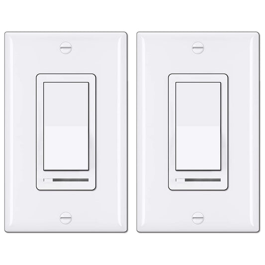 [2 Pack] BESTTEN Dimmer Light Switch, Universal Lighting Control, Single Pole or 3 Way, Compatible with LED Dimmable Lamp, CFL, Incandescent, Halogen Bulb, Wallplate Included, cUL Listed, White