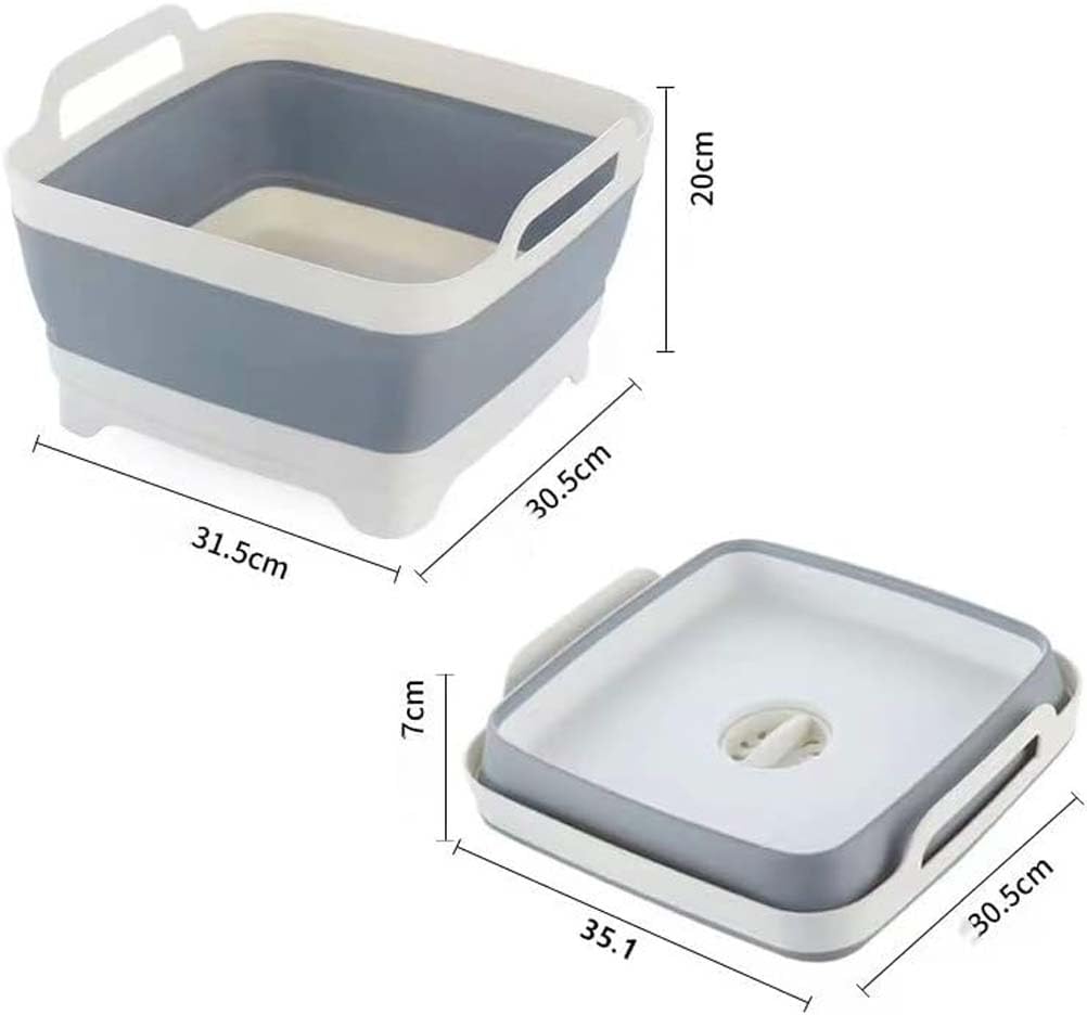 Collapsible Dish Basin with Drain Plug Dish Storage Rack Basket for 9L Capacity Portable Storage Container for Kitchen Motorhome Camper Vegetable Washing, RV