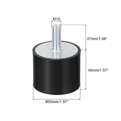 uxcell M10 Thread Rubber Mounts, Vibration Isolators, Cylindrical Shock Absorber with Studs 50 x 40mm 2pcs