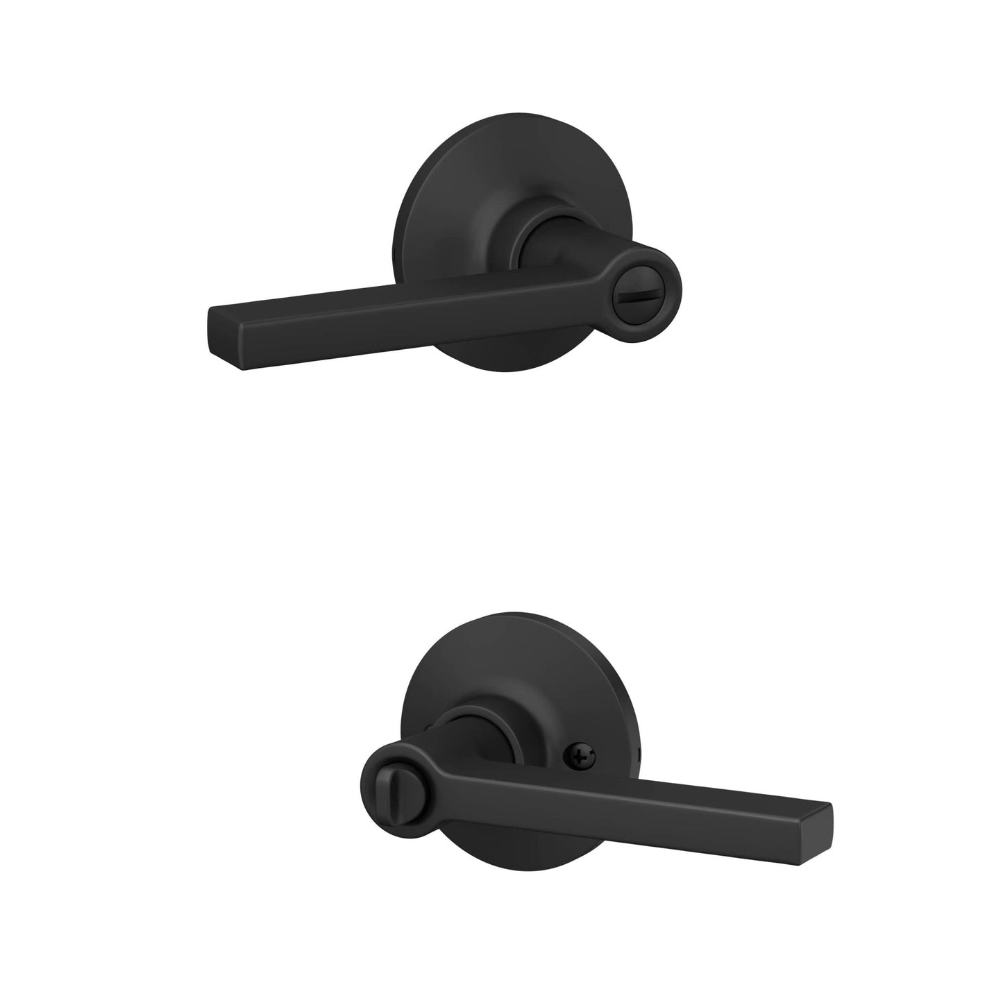 Lock Scout Straight Lever with Round Trim Bedroom and Bathroom Door Handle, Matte Black Finish