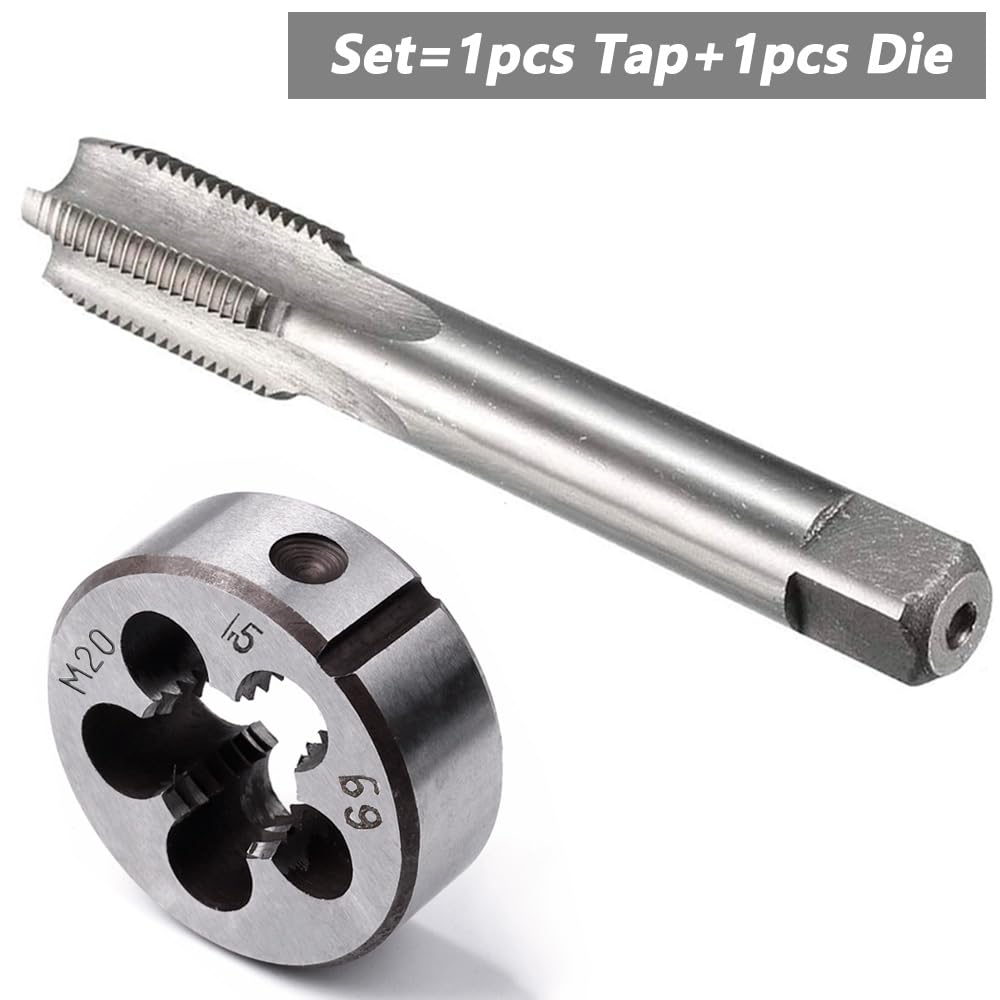 Saipor M20 X 1.5 Metric Tap and Die Set M20 X 1.5mm HSS Straight Fluted Machine Thread Right Hand Screw Tap and Round Threading Die