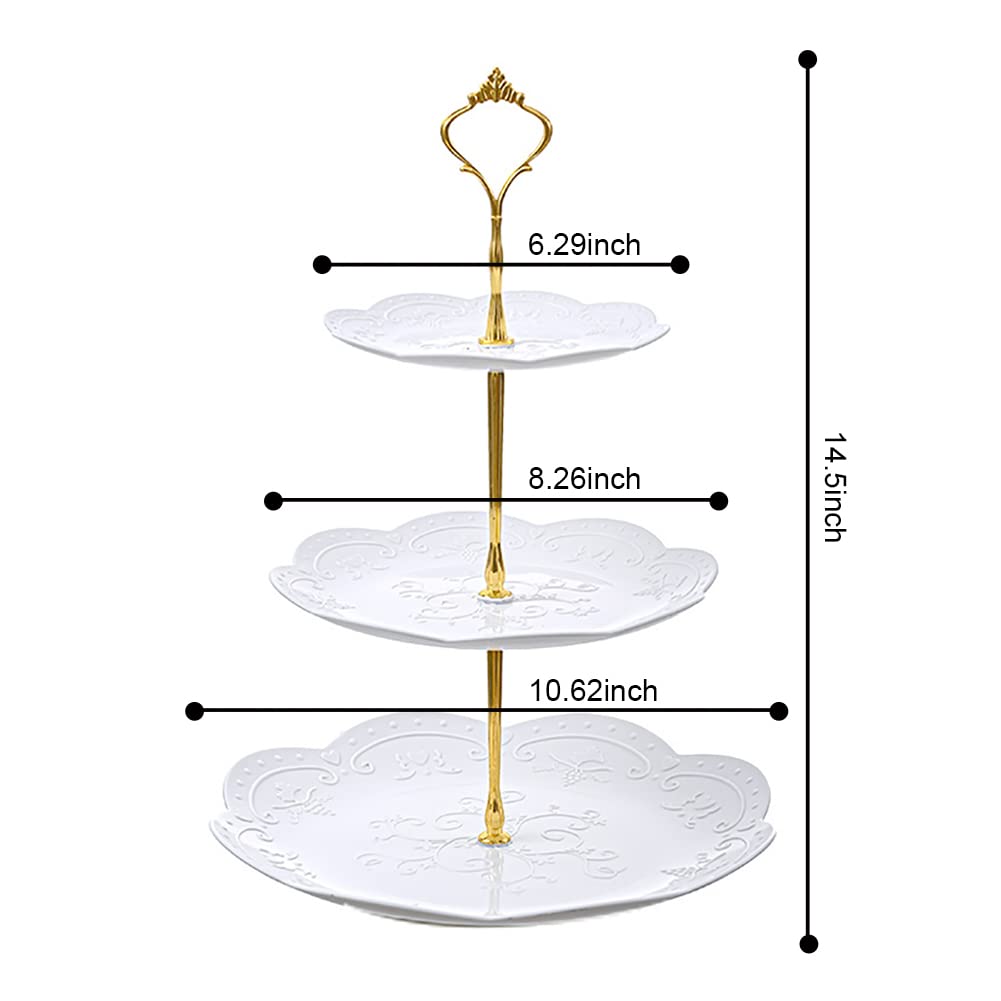 PowerKing 3 Tier Cupcake Stand Cake Stand - Plastic Tiered Serving Tray for Desserts, Candy, and Treats - Perfect for Wedding, Birthday, Tea Party (Round, 2 Pack)