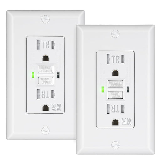 DEWENWILS 15A GFCI Outlet Receptacle, Self-Test GFCI with LED Indicator, Tamper Resistant, Weather Resistant, Decorative Wallplate Included, UL Listed, 2-Pack, White