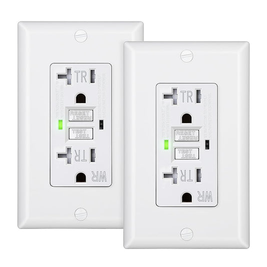 DEWENWILS 20A GFCI Outlet, 2-Pack Self-Test GFCI Receptacle with LED Indicator, Tamper Resistant, Weather Resistant, Wallplate Included, UL Listed, White