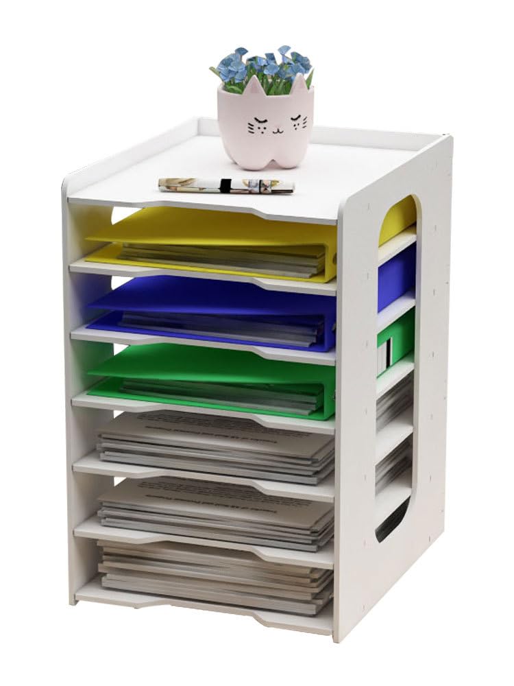 YHLZLW Paper Organizer for Desk,White Desk Organizers and Storage File Holder,Letter Tray and A4 Paper Holder for Office Home and School Classroom (Size：7-Tier)(White, 7-Tier)