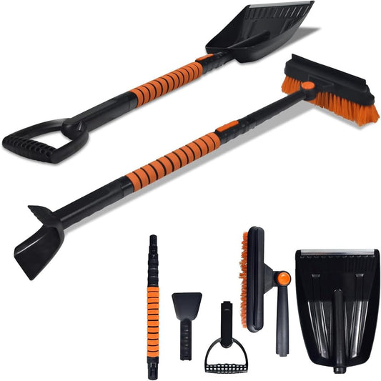 5-in-1 Snow Shovel with Extendable Handle Pivoting Brush Head and Foam Grip Versatile Removal Kit Storage Bag for Cars, Trucks, SUVs, Camping, Outdoor Use Shovel Car Camping Essentials