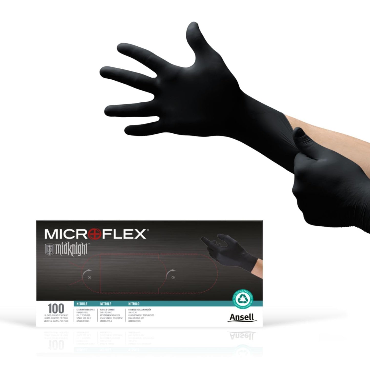 Microflex MK-296-XXL-Box Midknight Exam Gloves, PF Nitrile, Textured, Black, XXL (Pack of 100)