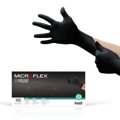 Microflex MK-296-XXL-Box Midknight Exam Gloves, PF Nitrile, Textured, Black, XXL (Pack of 100)