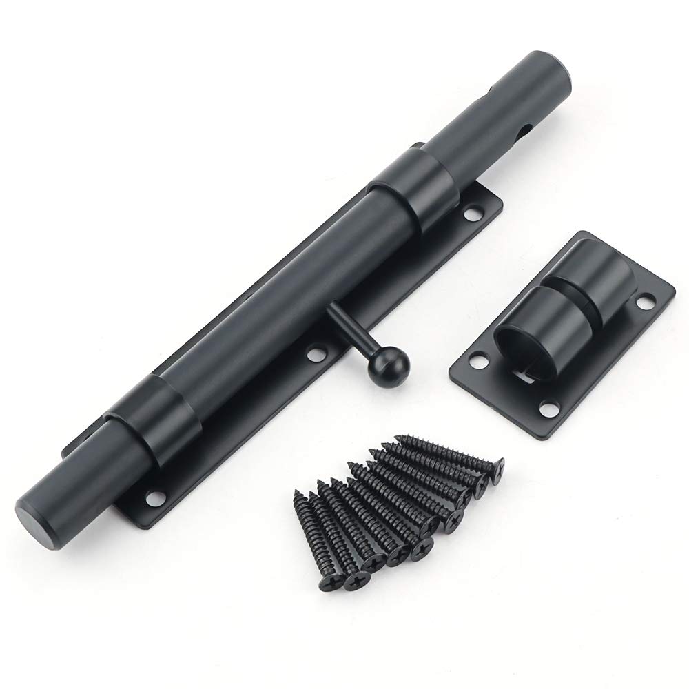 SAYAYO Sliding Bolt Gate Latch, 9 Inch Door Lock Latch Heavy Duty, Black Slide Bolt Latch with Padlock Hole，Stainless Steel Barrel Bolt Latch for Shed Lock Wooden Garden Gates