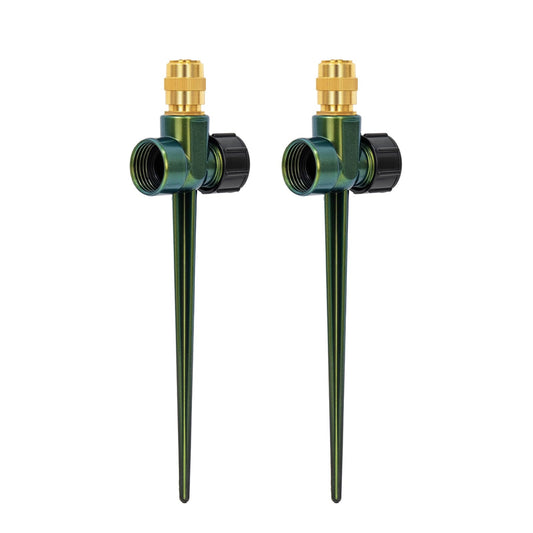 RESTMO 2 Pack Heavy-Duty Full-Metal Lawn Sprinkler for Yard with Durable Brass Nozzle, Premium Spike Base, 360° Large Area Coverage Lawn Sprinkler for Patio and Garden Irrigation
