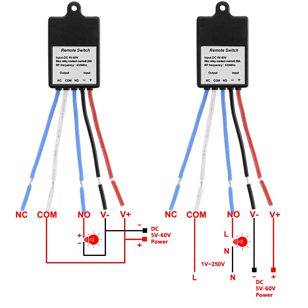 QIACHIP Mini Wireless Remote Control Switch DC 6V 12V 24V 48V 60V 1CH Channel RF Relay Switch Receiver Transmitter for LED Light, Car Battery ON/Off