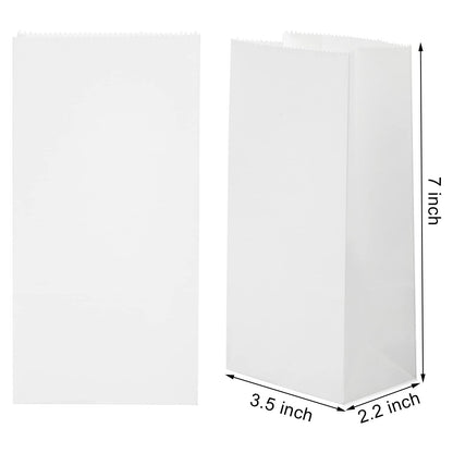 Foraineam 300 Pack Mini Paper Bags 3.5 x 2.2 x 7 inch Durable White Kraft Paper Snack Bag Paper Lunch Bag Small Cookie Favor Bags for Candies, Cookies, Fries, Bread, Popcorn