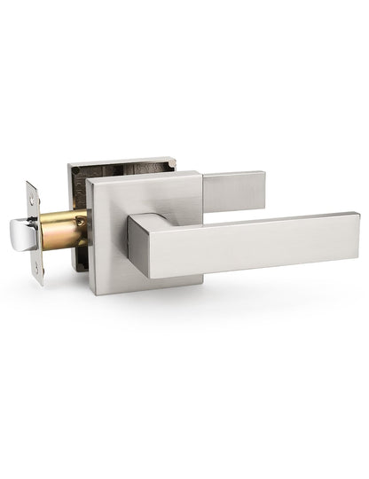 Tinewa 1 Pack No Lock Passage Brushed Nickel Door Lever, Reversible Door Handle Without Locking for Right/Left Handed Door, Heavy Duty Square Lever Set for Interior/Exterior Use
