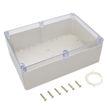LeMotech ABS Plastic Junction Box Dustproof Waterproof IP65 Electrical Box Universal Project Enclosure Grey with PC Transparent/Clear Cover 10.4 x 7.2 x 3.7 inch (263 x 182 x 95 mm)