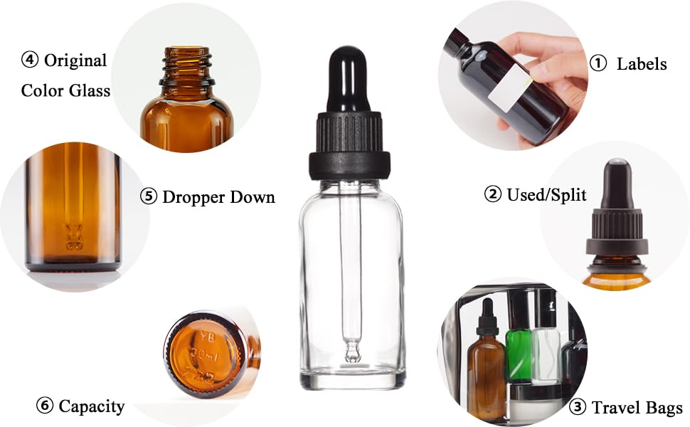 Yizhao 1oz Clear Dropper Bottle, 30ml Glass Tincture Bottle, for Essential Oils,Travel, Aromatherapy, Laboratory–12 Pcs