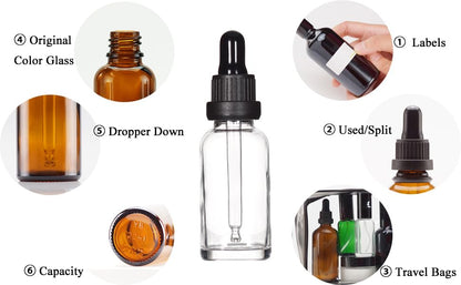 Yizhao 1oz Clear Dropper Bottle, 30ml Glass Tincture Bottle, for Essential Oils,Travel, Aromatherapy, Laboratory–12 Pcs