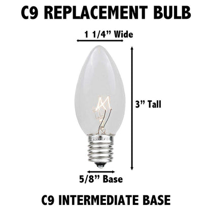 Novelty Lights 25 Pack C9 Ceramic Outdoor String Light Christmas Replacement Bulbs, Multi, E17/C9 Base, 7 Watt