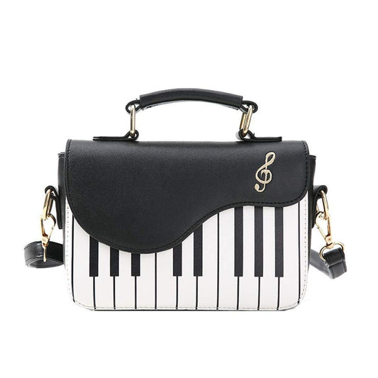 Piano Music Notes PU Leather Shoulder Tote Bag Purse Crossbody Handbag for Women Girls (Black)