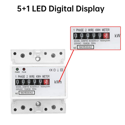 Electricity Usage Monitor Kilowatt Hour Meter Single Phase 4P DIN Rail Mounted 10 to 40A LED Display Real Time Power Consumption Wattmeter